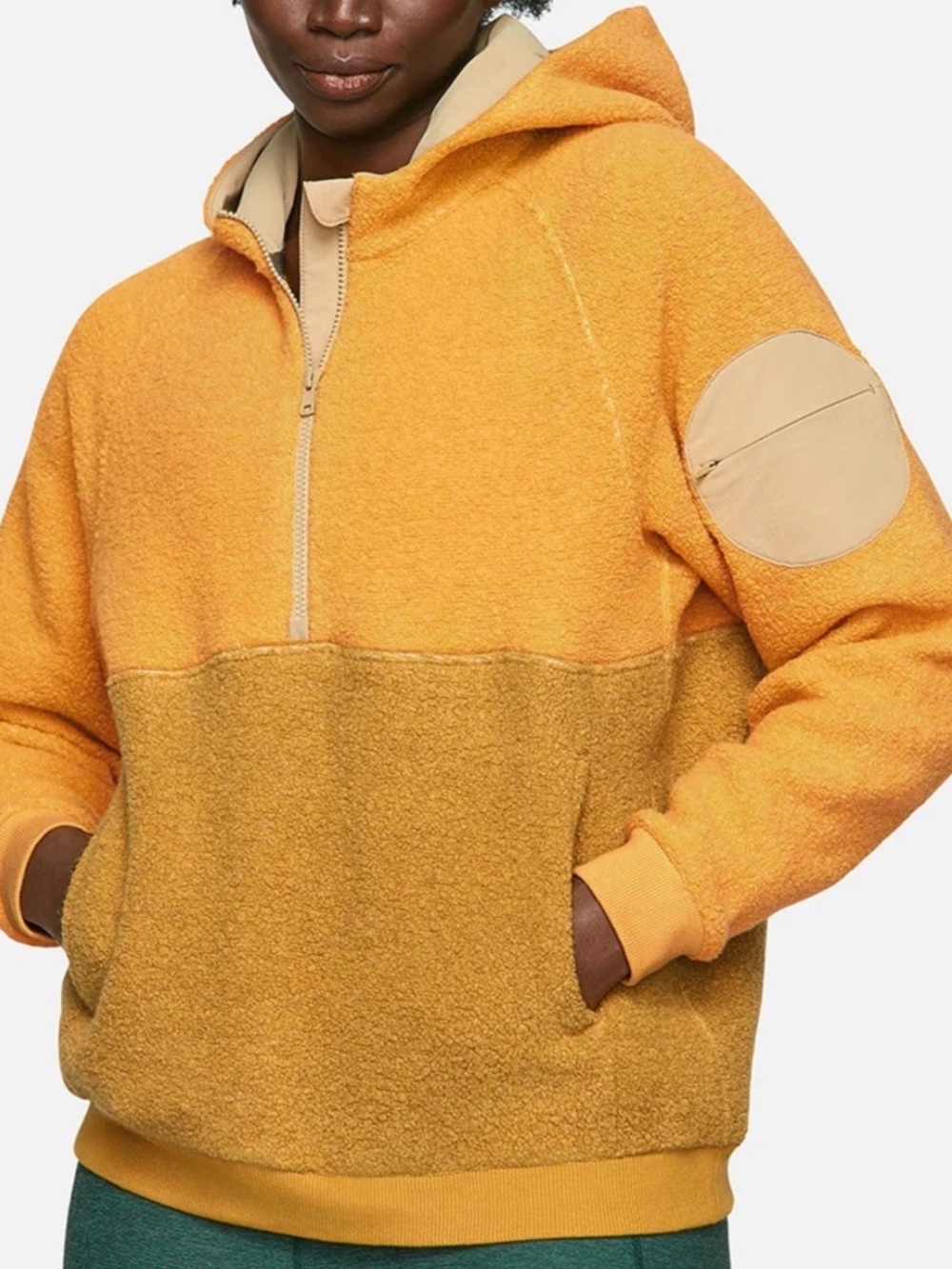 Outdoor Voices Megafleece Half Zip Hoodie Sweatshirt in Yellow Sunflower Large